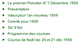 Le premier Piolutien N°1 Décembre 1958 Présentation Vœux pour l’an nouveau 1959 Comité pour 1959 Ski S’fait Programme des courses Course de Noël les 20 et 21 déc.1958